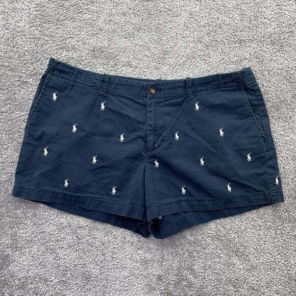 Polo Ralph Lauren Shorts Women 12 Blue 3.5" Chino All Over Pony Logo Embroidery - Picture 1 of 8